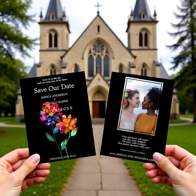 🌈 HBTQ  Spara datum med foto Kronblad & Stolthet  Datumet (LGBTQ With Photo Save the Date Petals & Pride)