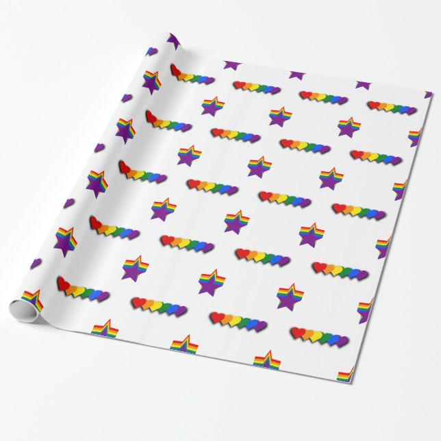 HBTQ-stjärnor och hjärtan presentpapper (Utrullad)