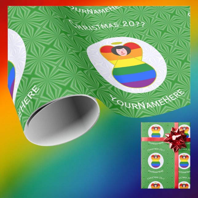 Hbtq-stolt Pride Svart Hår Ängel Julflagga Personl Presentpapper (Skapare uppladdad)