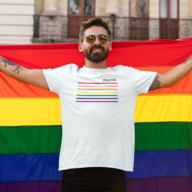 Hbtq-stolt regnboogsränder herr vit t shirt (Skapare uppladdad)