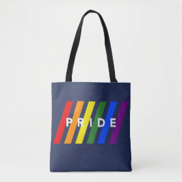 HBTQ STOLTHET Diagonala regnbågsränder på marinblå Tygkasse