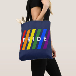HBTQ STOLTHET Diagonala regnbågsränder på marinblå Tygkasse