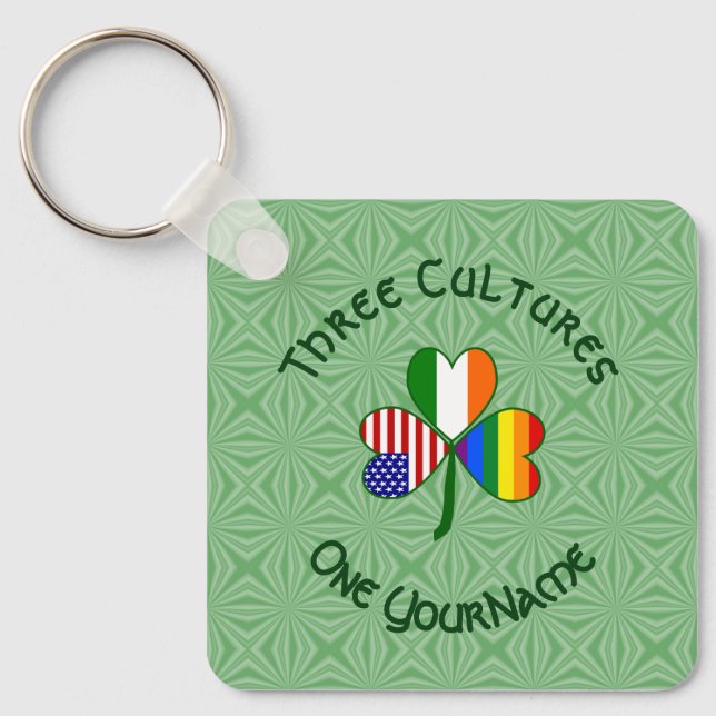 Hbtq Stolthet Irländsk Amerikansk Flagga Shamrock  Nyckelring (Framsida)