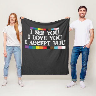 HBTQ stolthet Jag ser kärlek acceptera dig stötta Fleecefilt