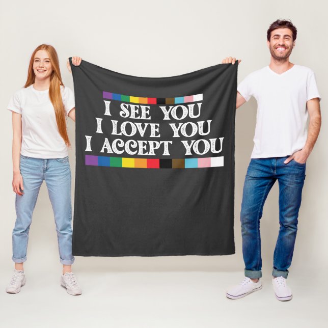 HBTQ stolthet Jag ser kärlek acceptera dig stötta Fleecefilt (På plats)