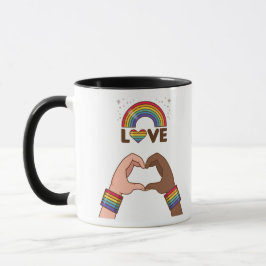 HBTQ+-stolthet. Kärleksregnbåge. Hjärta. Mugg