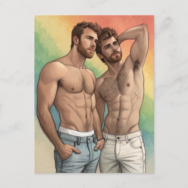 HBTQ-stolthet och ömhet: Akvarellduo Vykort (Framsida)
