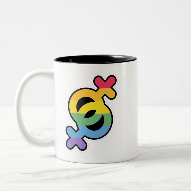 HBTQ+-stolthet. Regnbåge.        Två-Tonad Mugg (Vänster)