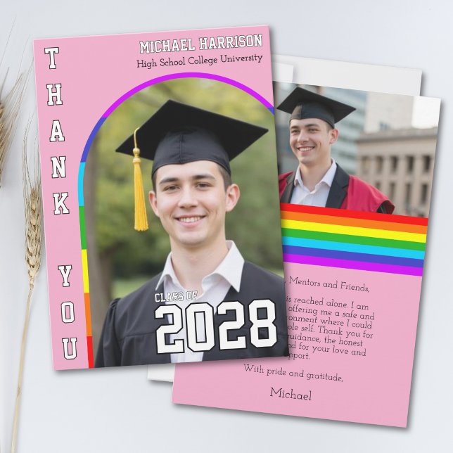 HBTQ-student Stolthet Regnbåge Rosa Tack Kort (Skapare uppladdad)