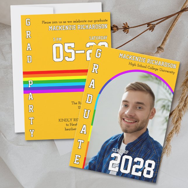 HBTQ-studenters stolthetsregnbåge Gul examensfest Inbjudningar (Skapare uppladdad)