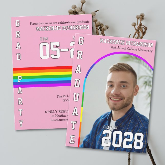 HBTQ-studenters stolthetsregnbåge Rosa examensfest Inbjudningar (Skapare uppladdad)