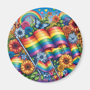 HBTQIA+ Prideflaggor, Regnbågar, Blommor Magnet