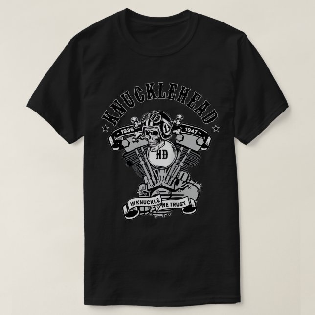 HD Knucklehead i Knuckle Vi litar på Retro V-Twin  T Shirt (Design framsida)