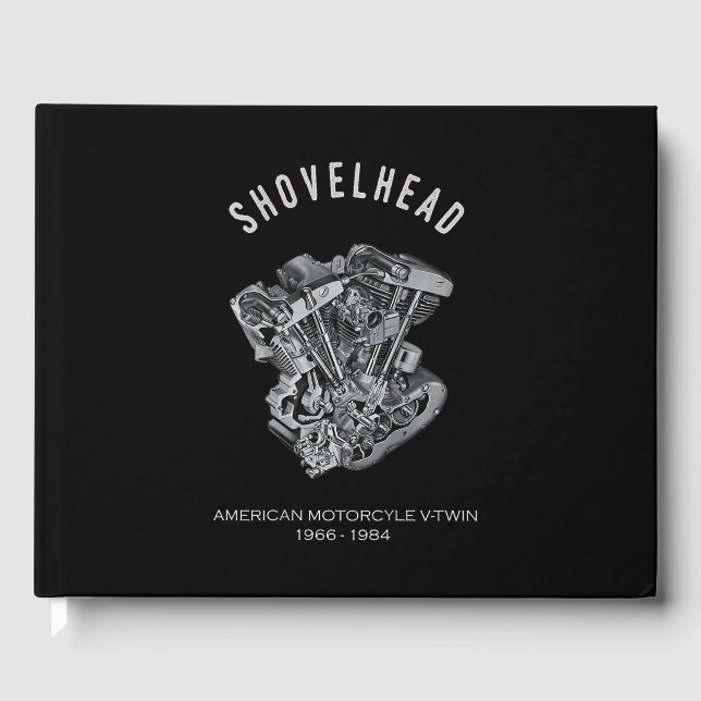 HD Motorcykel Vtwin Shovelhead Engine Teckning Bik Gästböcker (Framsida)