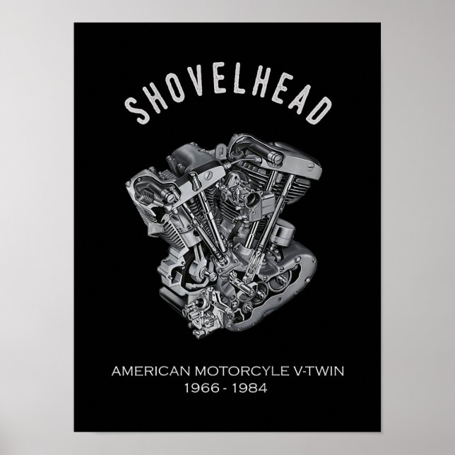 HD Motorcykel Vtwin Shovelhead Engine Teckning Bik Poster (Framsidan)