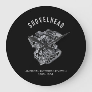 HD Motorcykel Vtwin Shovelhead Engine Teckning Bik Stor Klocka