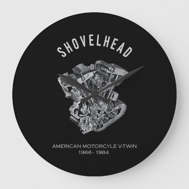 HD Motorcykel Vtwin Shovelhead Engine Teckning Bik Stor Klocka (Framsida)