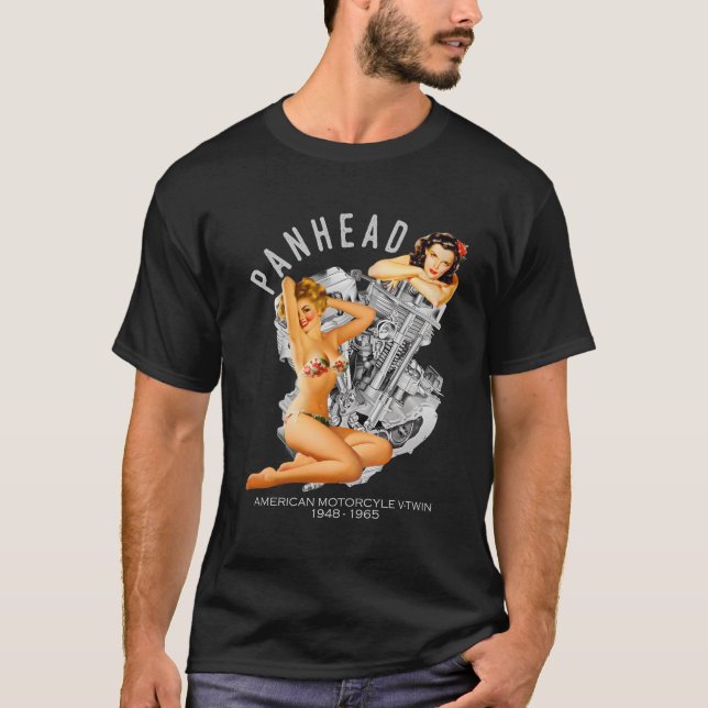 Hd Panhead Up V-Twin Engine Motorcycle 1948 Biker T Shirt (Framsida)
