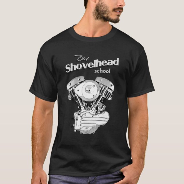 Hd Shovelhead Motorcle Flh Engine Motor Biker T Shirt (Framsida)