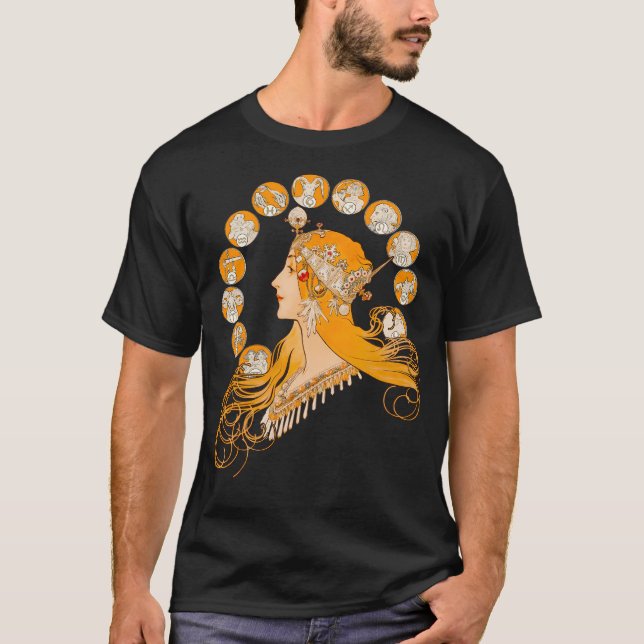 Hd. Zodiac by Alphonse Mucha (Zodiac Signs T Shirt (Framsida)