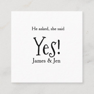 He asked she said yes engagement party name simple fyrkantigt visitkort