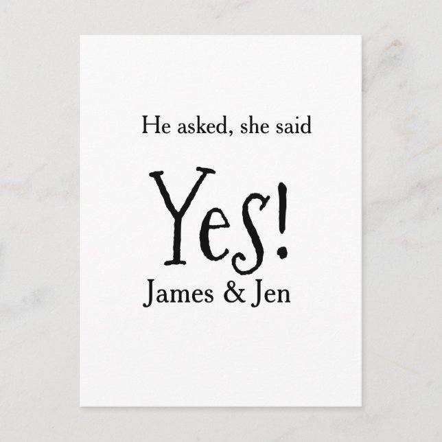 He asked she said yes engagement party name simple vykort (Framsida)