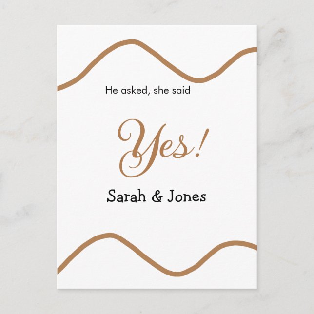 He asked she said yes engagement simple minimal  meddelande vykort (Framsida)