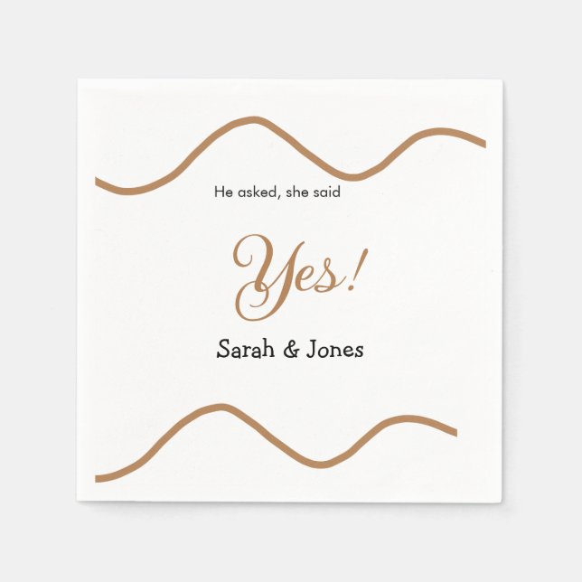 He asked she said yes engagement simple minimal  pappersservett (Framsidan)