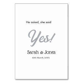 He asked she said yes engagement simple silver dat bordsnummer