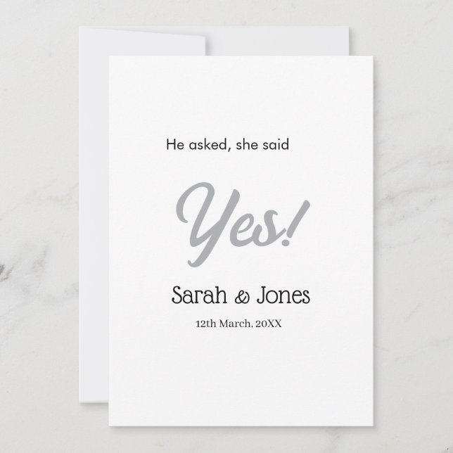 He asked she said yes engagement simple silver dat inbjudningar (Framsida)