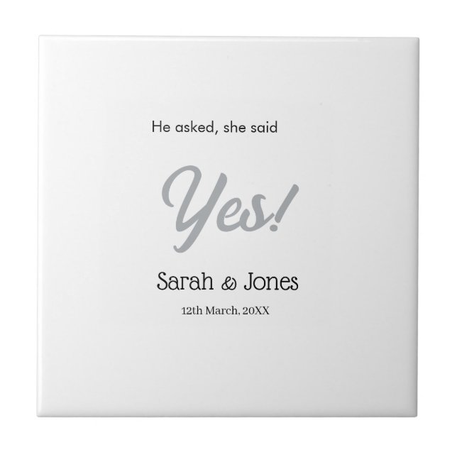 He asked she said yes engagement simple silver dat kakelplatta (Framsidan)