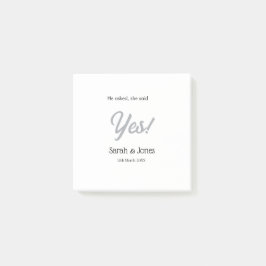 He asked she said yes engagement simple silver dat post-it block