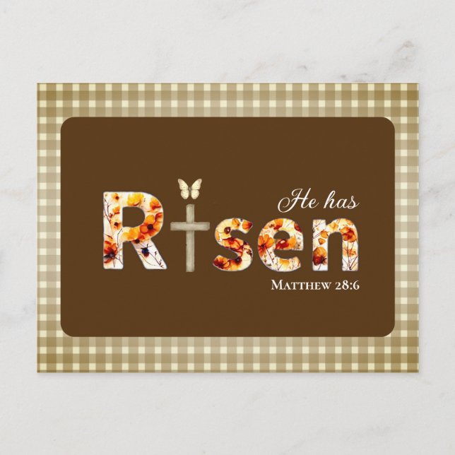 He has RISEN Bible Verse Brown Religious Easter  Vykort (Framsida)