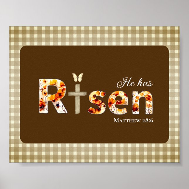 He has Risen Bible Verse Cross Religious Easter  Poster (Framsidan)