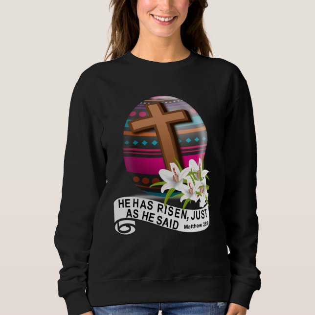 He Has Risen Easter Cross Bible Verse Christianity T Shirt (Framsida)