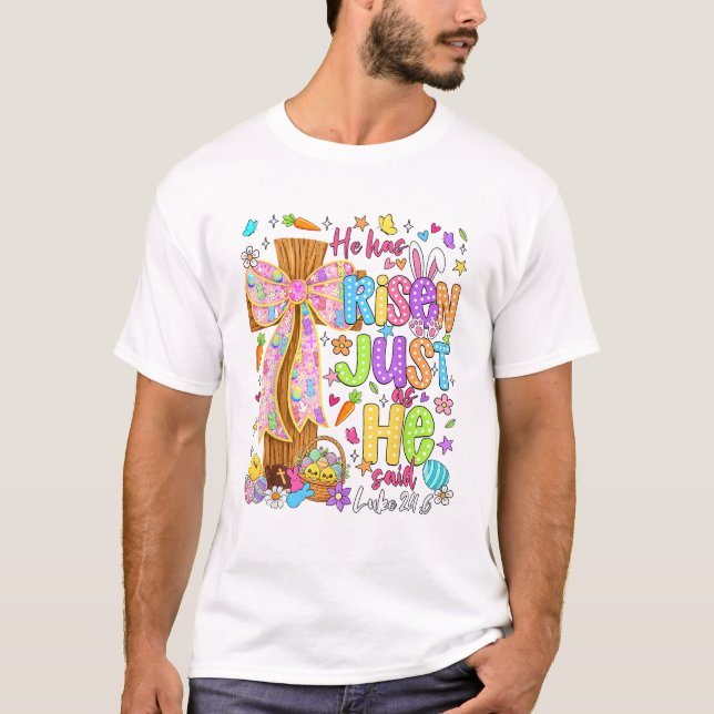 He Has Risen Just As He Said Christian Easter Bunn T Shirt (Framsida)
