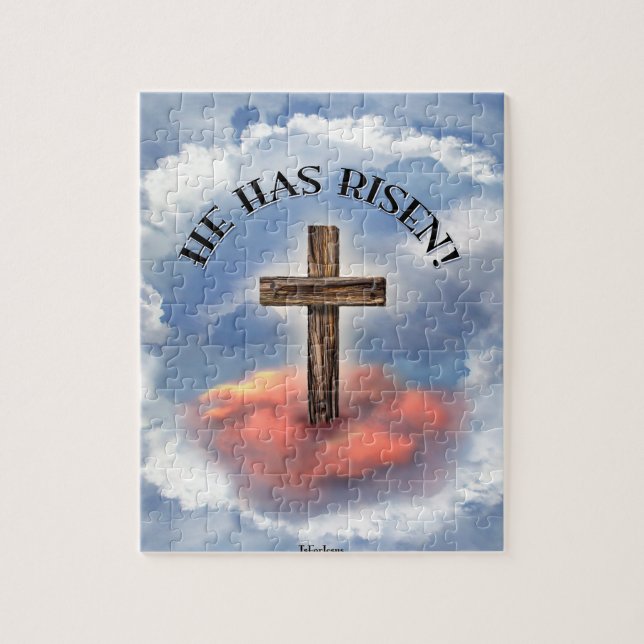 He Has Risen Rugged Cross With Clouds Pussel (Vertikal)