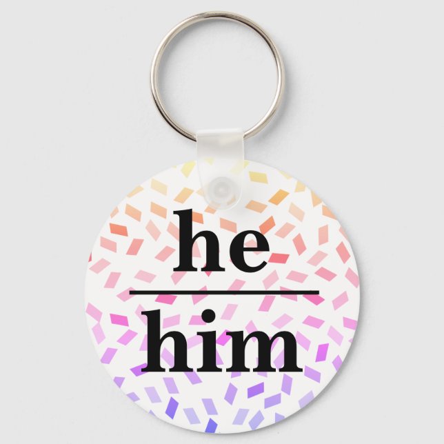 He him pastel rainbow sprinkles pronoun  keychain nyckelring (Framsida)
