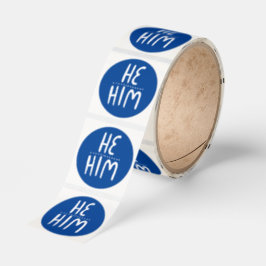 HE / HIM Pronouns Blue Handlettering Roll of Runt Klistermärke