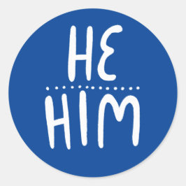 HE/HIM Pronouns Blue Handlettering Set of Runt Klistermärke