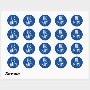 HE/HIM Pronouns Blue Handlettering Set of Runt Klistermärke