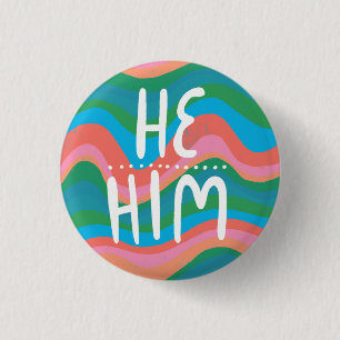 HE/HIM Pronouns färglös Rosa för handskriven Grönt Knapp