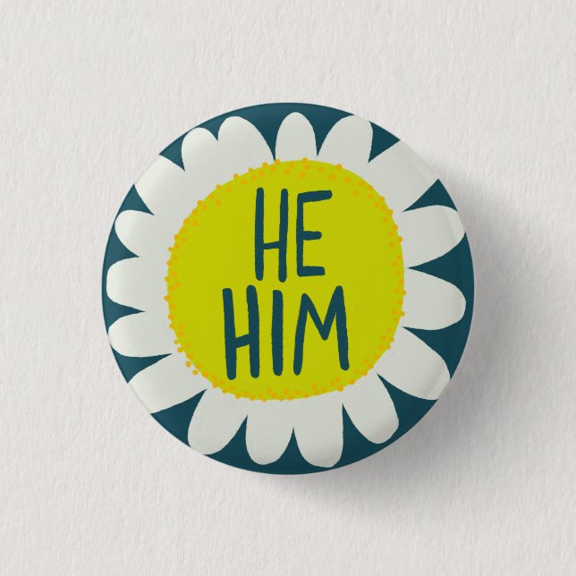 HE/HIM-pronouns Flower-Pride, styrt Knapp (Framsida)