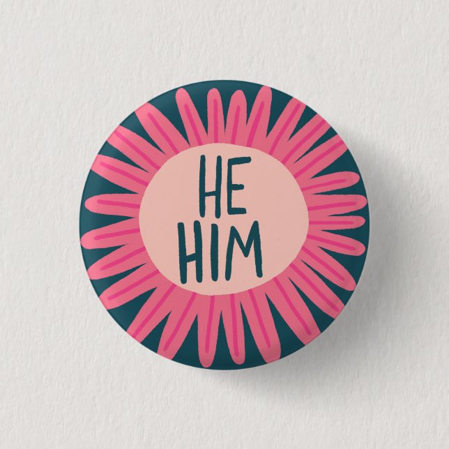 HE/HIM-pronouns Flower-Pride, styrt Knapp (Framsida)
