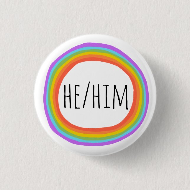 HE/HIM-pronouns Knapp för färgfull regnbågscirkel (Framsida)