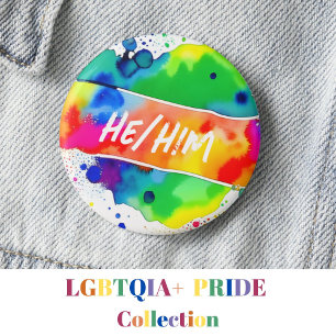 He/Him Pronouns Pride Watercolor Rainbow Knapp