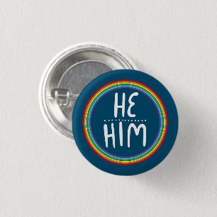 HE/HIM Pronouns Rainbow Handlettered Blue Knapp