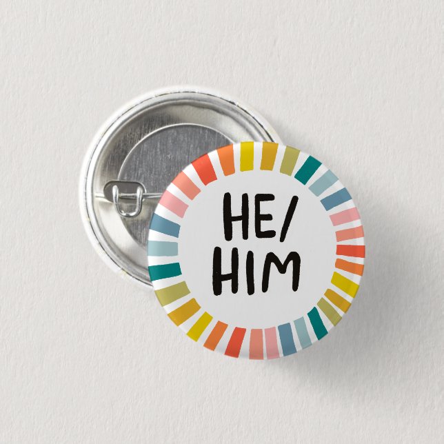 HE/HIM Pronouns Rainbow Soft Circle Ring Knapp (Framsida & baksida)
