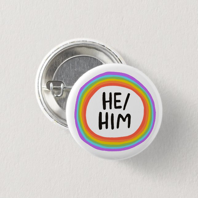 HE/HIM Pronouns Regnbågcirkel Knapp (Framsida & baksida)