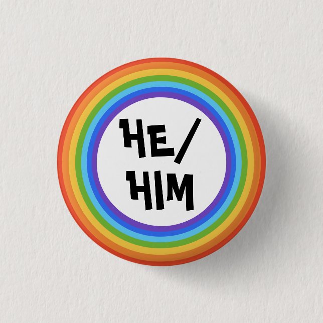 HE/HIM Pronouns Regnbågcirkel Knapp (Framsida)